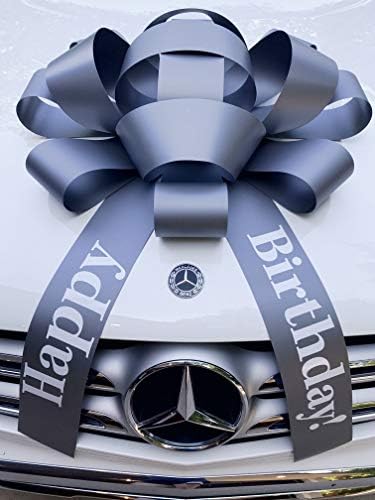 Carbowz Big Happy Birthday Car Bow, arco gigante de 30 , ímã sem arranhão, prata de vinil resistente ao tempo