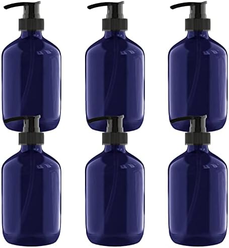 10 oz de garrafa de bomba de loção de bomba de plástico garrafa vazia, pacote azul de 6, para lavagem do corpo da loção de shampoo.