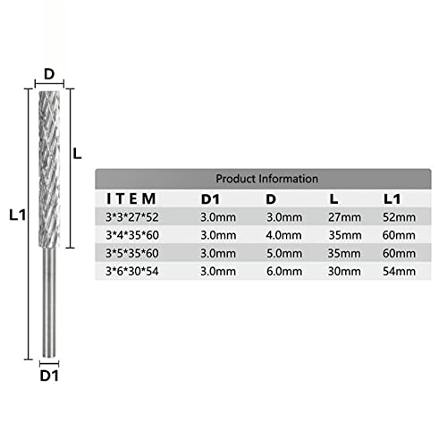 Bit de broca rotativa de haste de 3 mm de 3/4/5/6mm de arquivo rotativo de corte duplo para gravar ferramenta de madeira