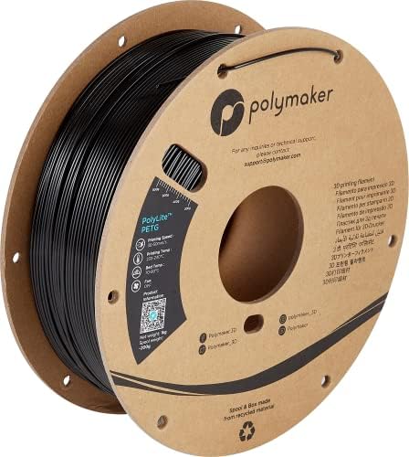 Polymaker PETG Filamento 1,75 mm, 1 kg PETG forte 3D Filamento Black - Polilita PETG Black 3D Filamento de impressão 1,75 mm, precisão dimensional +/- 0,03mm, imprima com a maioria das impressoras 3D