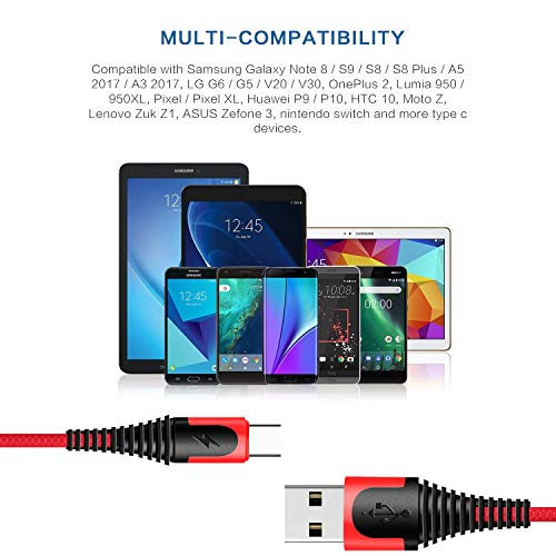 Cabo USB C, cabo Tipo C Leads de carregamento Fast Leads compatíveis com Samsung Galaxy S10 /S9+ /S9 /S8 /S8+, Nota 9/8, Huawei P30 /P20 /Mate20 /P10- preto vermelho preto
