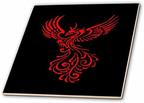 3drose Rising from the Ashes Phoenix Red Ilustração em Black - Tiles