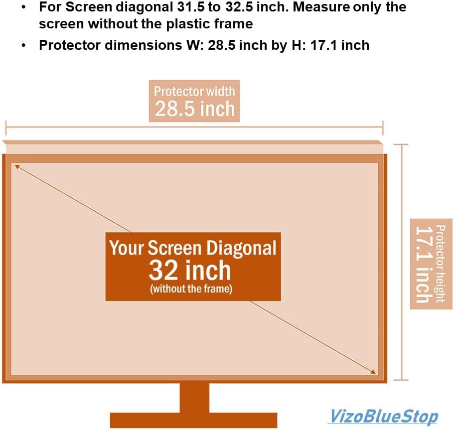 Filtro de luz anti-azul de 32 polegadas do Vizobluestop para monitor de computador. Painel de protetor de tela do monitor de luz azul. Bloqueia a luz azul de 380 a 495 nm. Se encaixa em LCD, TV e PC, Mac Monitores