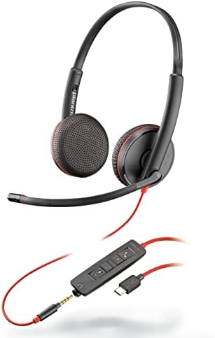 Plantronics Blackwire C3225 fone de ouvido estéreo com conexão USB -C e 3,5 mm, cancelamento de ruído, guard de som e braço de microfone flexível - preto