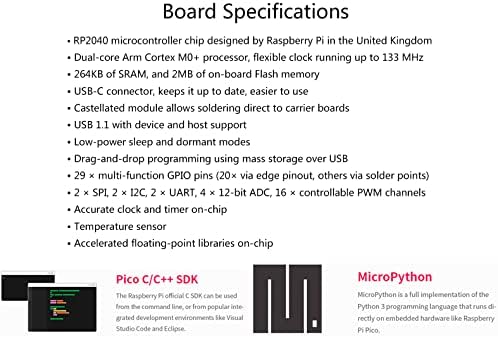 RP2040-Zero, tipo MCU, tipo MCU, baseado na versão Mini Raspberry Pi MCU RP2040, processador de córtex de braço de núcleo duplo, relógio flexível rodando até 133 MHz