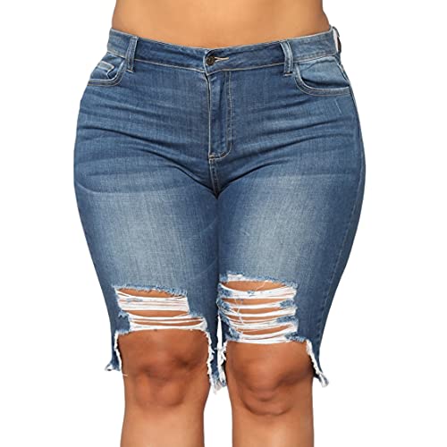 Shorts de jeans de bainha cruas femininos estiram jeans de jeans de jeans de jeans mais rumores Bermuda calças jeans curtas