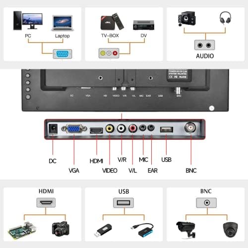 Monitor IPS IPS de 13,3 polegadas com Hikity com entrada HDMI BNC VGA AV, 1920 * 1080 Monitores portáteis de CCTV Dual Alto-falantes