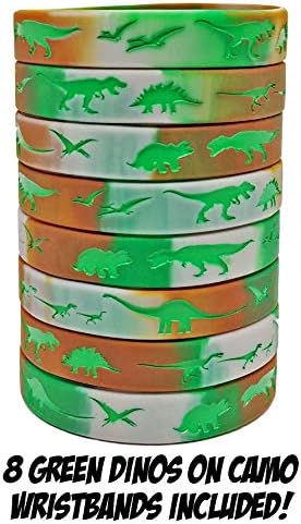 Dinosaur World Jurassic Style de Gypsy Jade Pulseiras de silicone - Conjunto de 24 bandas de dino de camuflagem