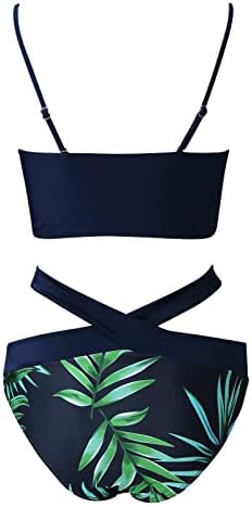 Nadar usa dois biquíni em cintura imprimida feminina reboque high swimsuit retro vintage front ruched pedaço