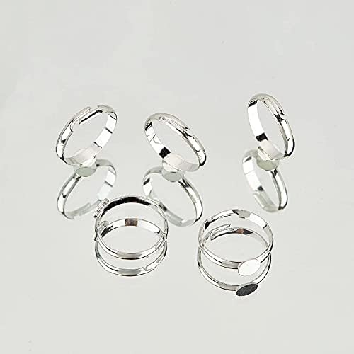 Pandahall 40pcs anéis em branco ajustáveis, anéis de prata componentes de anel de dedo de bronze com componentes com