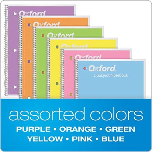Oxford Spiral Notebook 6 Pacote, 1 Assunto, Papel Governado, 8 x 10-1/2 polegadas, rosa pastel, laranja, amarelo, verde,