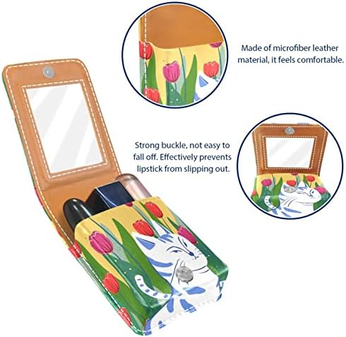 Caixa de batom de Oryuekan com espelho bolsa de maquiagem portátil fofa, bolsa cosmética, desenho animado e tulipe de animais de desenho animado
