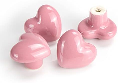 Etoory 6 Pacote de botões decorativos em forma de coração rosa e puxar para cômodas, armários, gavetas, armário, armário, guarda