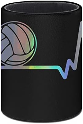 Volleyball Heartbeat PU Leather Please Lápis Redonda Cupleiro Padrão de Recipiente Organizador para o escritório em casa