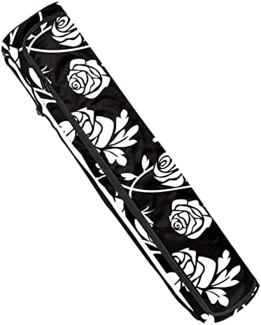 Bolsa de tapete de ioga, rosas brancas em preto Exercício ioga transportadora de tape