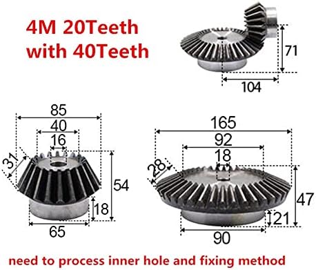 Vnedrjk czmy 1: 2 engrenagem chanfrada 4 módulo 20t+40teets hole interno 18mm 90 graus de comutação de acionamento