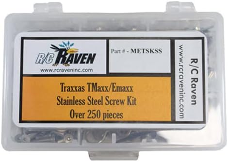 Kit de parafuso RC Raven RC para T-maxx ou e-maxx com mais de 250 peças Kit de ferramentas de carro em aço inoxidável RC, incluindo parafusos de cabeça, porcas de nyloc, porcas lisadas, arruelas e parafusos de fixação- parafusos RC e kit de peças RC