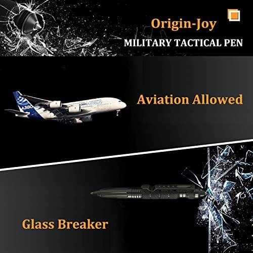 Origin-Joy 2 Pack Tungsten Steel Military Tactical Pen, Multifuncional EDC Self Defense Pen com 8 recargas de esferográfica
