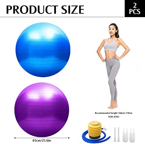Bola de ioga de 2pcs de ioga 65cm Bola de exercício, cadeira de bola de parto, bola flexível, pilates espessada bola de equilíbrio