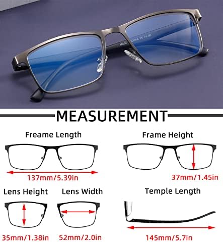 Dilly Vision 4-PACK Mens leitura de óculos azuis Bloqueio de luz azul, Spring de dobradiça de metal elegante leitores de moldura cheia para homens anti-brilho filtro óculos +2.0