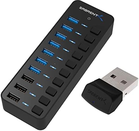 60W 10 PORT USB 3.0 Hub inclui 3 portas de carregamento inteligentes com interruptores e LEDs individuais e adaptador de energia