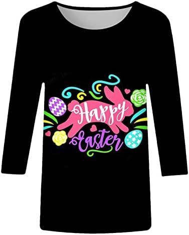 Tops de primavera para feminino 2023, Feliz Dia da Páscoa Feliz Camiseta colorida de coelhinho de camisetas de páscoa para mulheres