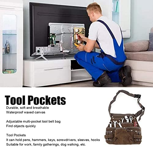 Saco de cinto de ferramentas, bolsa de cintura ajustável com bolsos múltiplos, bolsa de armazenamento de ferramentas de lona