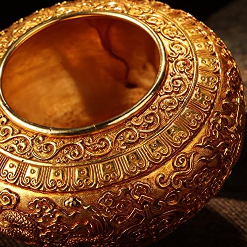 Coleção do templo tibetano Tibetano Antigo contorno de bronze em Gold Self Dragon Play Pattern Pattern Treasure Bowl Gather fortune Town House