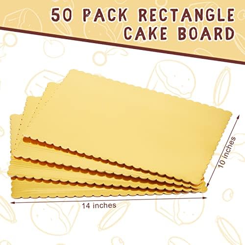 50 PCS Placa de bolo recortada de ouro 14 x 10 polegadas de bolo de retângulo Bolo de bolo recortado Sobesista Retângulo Base Folhe