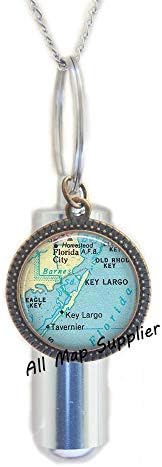 Allmapsupplier Cremação de moda Colar de urna, Florida Keys Map Urn, colar de urna de cremação do Largo, Key Largo Urn, Key