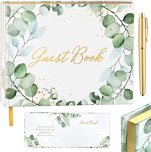 Livro de convidados de casamento eucalipto, livro de convidados de casamento com caneta, livro de convidados Recepção