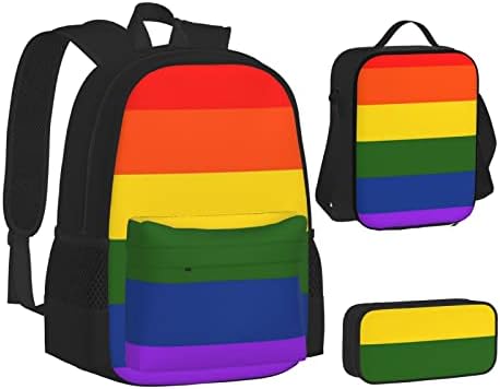 Mochila da bandeira de Ocelio Rainbow, meninas adolescentes, meninos, bolsa escolar infantil+caixa de lápis+lanchonete