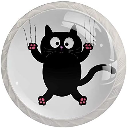 Pshhhdgyhs desenho animado gato preto com botões de armário de cozinha de arranhões conjunto de 4, hardware redondo de puxão para as