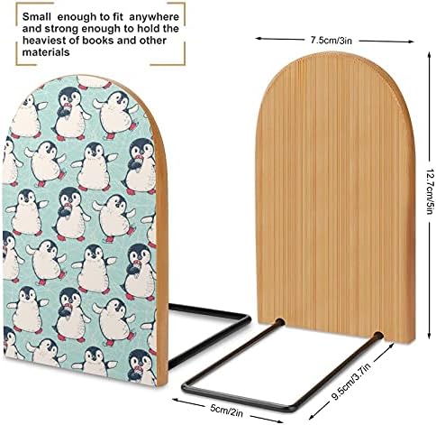 Livro de pinguins fofos termina para as prateleiras do suporte de madeira de madeira para livros pesados ​​divisor moderno