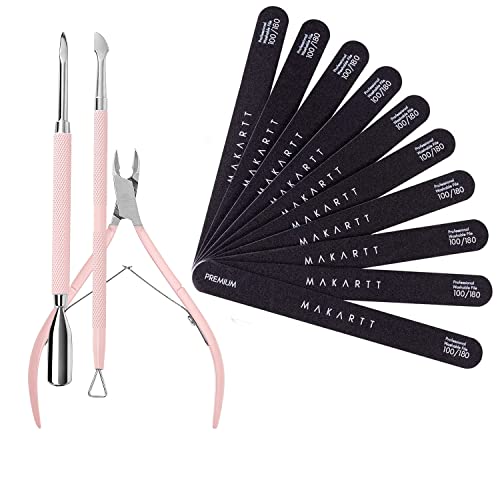 Aparador de cutícula Makartt com pusher de cutícula 3 pcs pacote de cutículas de unha rosa com arquivo de unhas