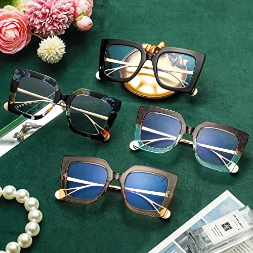 Murddoa 4 pacote de grandes dimensões quadradas azuis de bloqueio de bloqueio de quadros fofos e elegantes para mulheres óculos de moda