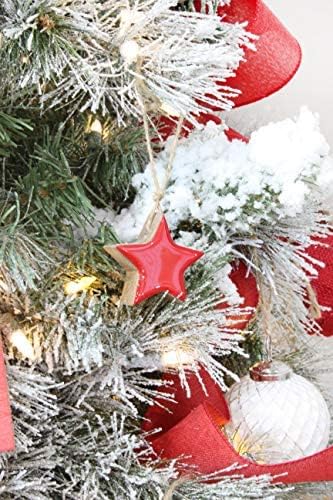 AULDHOME FARMHOUSE STAR ORNAMENTOS; Madeira com esmalte vermelho decorações de Natal de 2 polegadas de 2 polegadas, estilo de esmalte