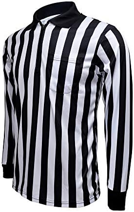 Toptie masculina de manga longa masculina de camisa de árbitro listrado em preto e branco, árbitro de referência de estilo