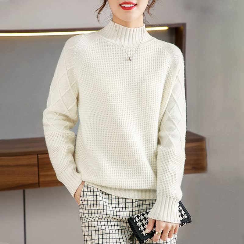 Cashmere de caxemira de meio-altura feminino calor de inverno e suéter de lã de pulôver macio