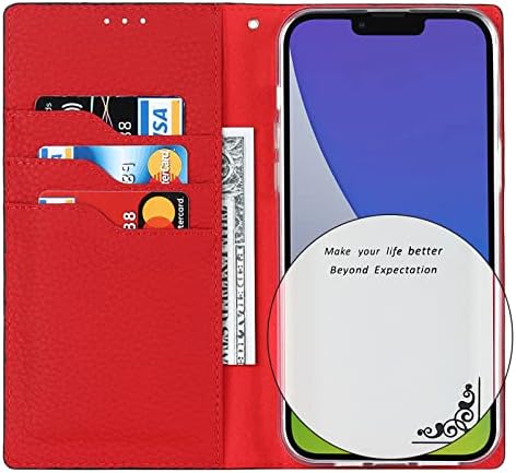 Caso de couro genuíno de Koeok para iPhone 14 Plus, Caixa de couro macio da carteira com pulso Strap 3 slots de cartas