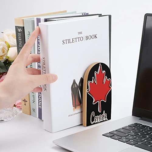 Canada Maple Leave Wood Livro de Wood Ends Non-Skid Decor Bookend para Office Home 1 par