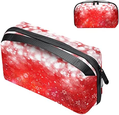 Organizador de eletrônicos, bolsa de cosméticos, organizador de viagens eletrônicas, bolsa de tecnologia, padrão vermelho de floco de neve branco