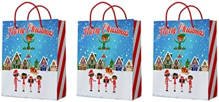 Conjunto de 3 sacolas de presente de Natal Afro -Americanas, Sacos de Presentes de Férias alegres