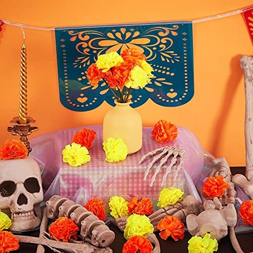 74 peças Faux craumold flor banners mexicanos decoração mexicana decoração de plástico papo picado banner dia da decoração morta para festas mexicanas papel picado fiesta