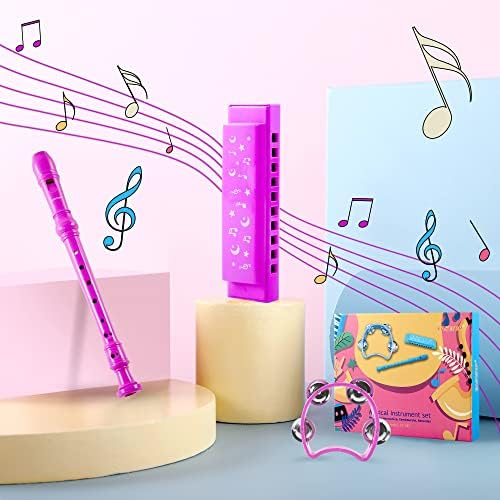 East Top 3PCS Recorder Musical Instrument Set, incluindo gaita, flauta, pandeiro para crianças, crianças, estudantes jogando como