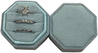 Caixa de anel de noivado Premium 3 Slot Octagon Wedding Ring Jewelry Box Vintage Velvet Ring Jewelry Box para noivado e cerimônia de