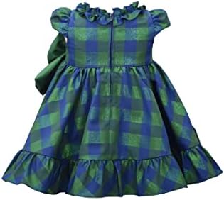 Bonnie Jean Girls Blue Verde Metallic Check Ruffle Holiday Dress