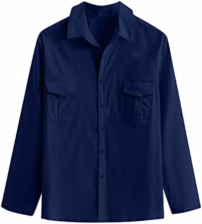 Camisa de linho de algodão masculina de xxbr, bolsos duplos de manga comprida Baggy largo ajuste plus size tampa de férias camisa casual