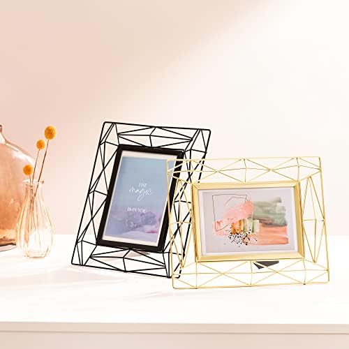 Navaris Prism Design Photo Frame - Caixa 5 x 7 polegadas Fotos - vidro e metal em pé de imagem retangular para mesa ou mesa - ouro