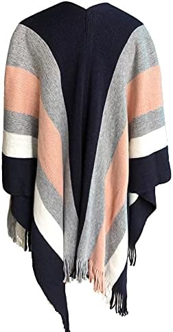 Suéter de malha elegante feminino borlas com manta manto poncho de top listra com capa de franja